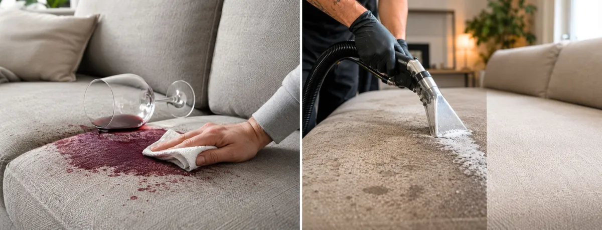 Mr. Cleaner Ratgeberblog: Professionelle Polsterreinigung mit Sprühextraktionsgerät auf Stoffsofa